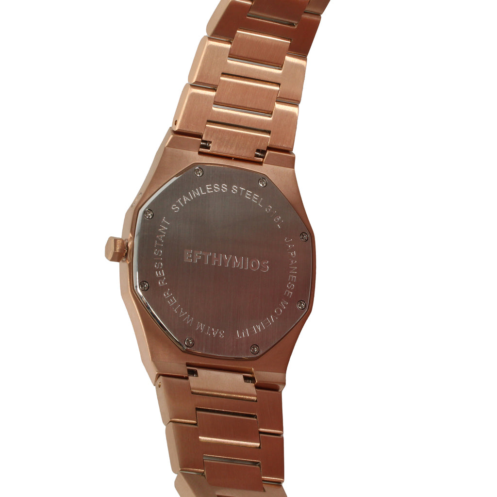 EFTHYMIOS Stainless Steel Horloge Rosé Goud-Zwart